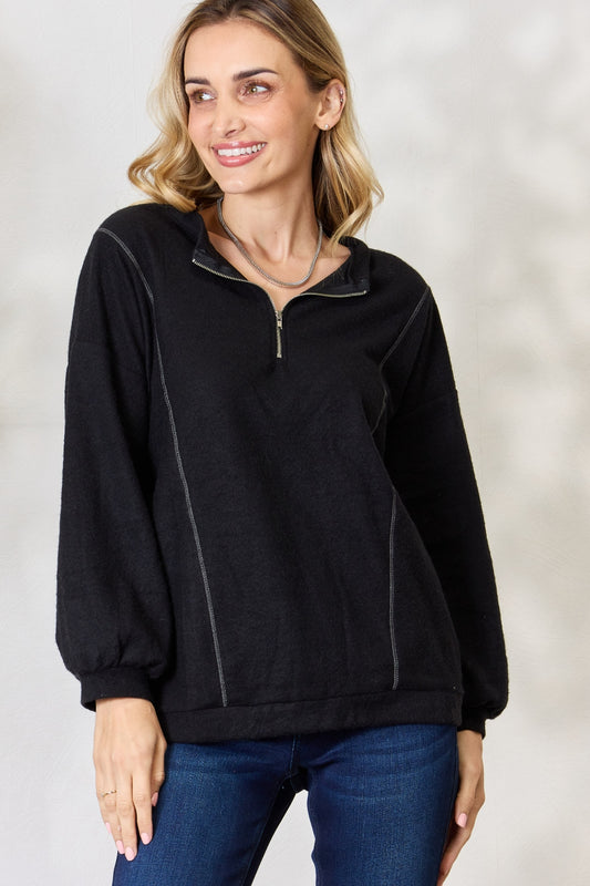 BiBi Half Zip Brushed Terry Long Sleeve Top