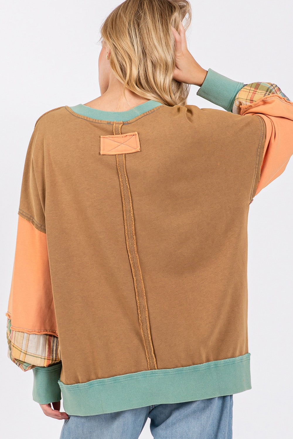 SAGE + FIG Mineral Wash Raw Edge Color Block Sweatshirt