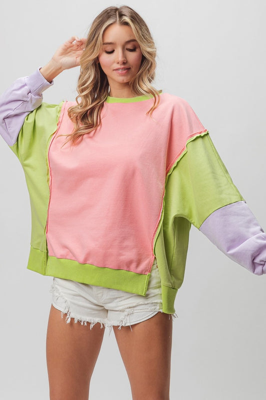 BiBi Washed Color Block Sweatshirt