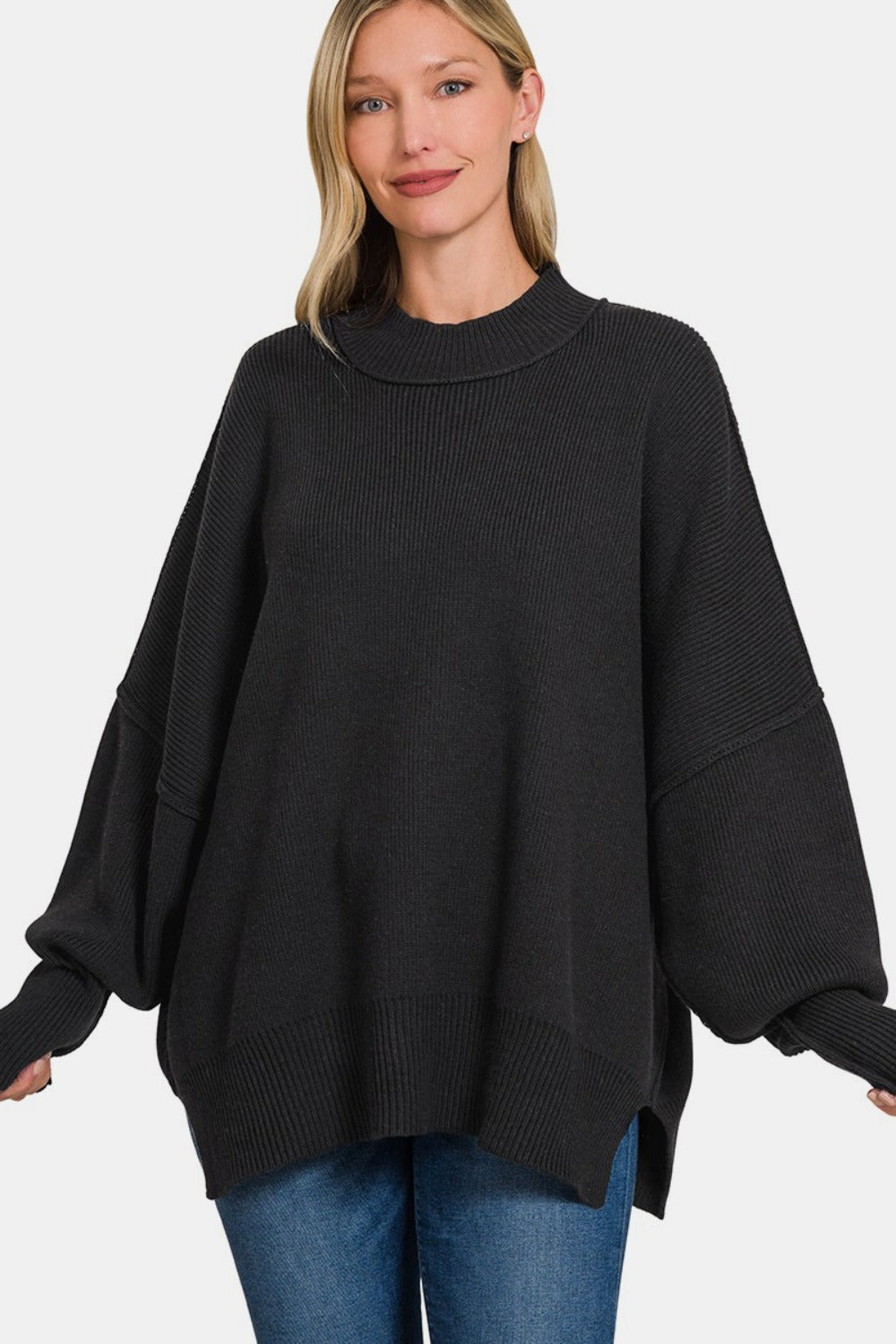 Zenana Side Sit Oversize Sweater